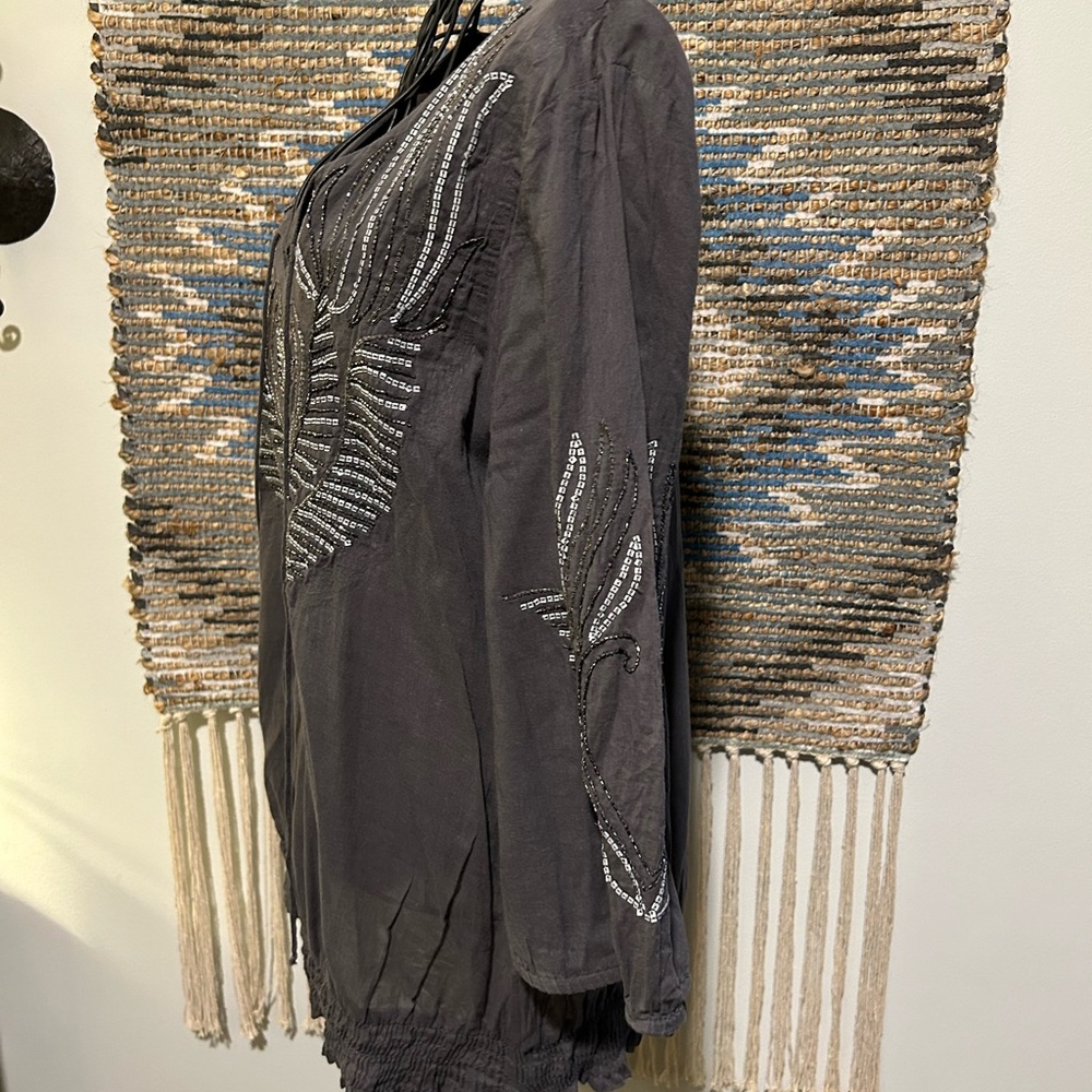 Boston Proper Beaded 3/4 Sleeve Boho Top - Picture 6 of 11